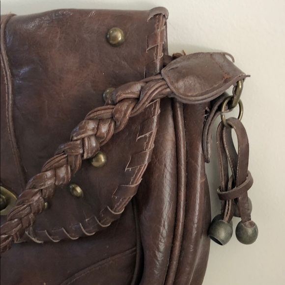 Bohemian crossbody bag, braided strap, gold accent - Picture 3 of 4